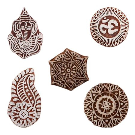 Set of 5 Piece New Mix Wooden Printing Blocks